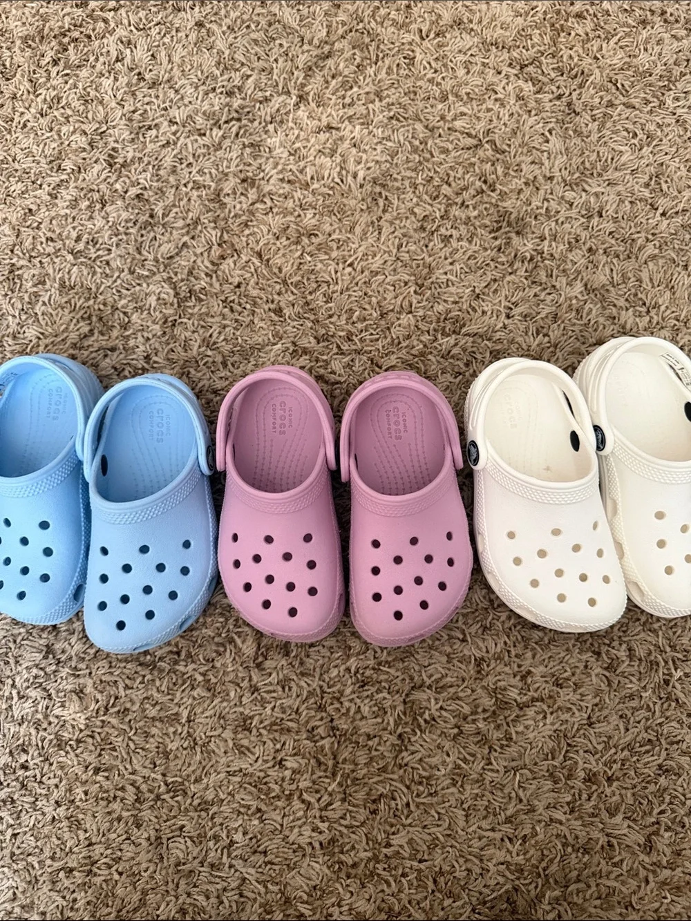CROCS Kids Clogs in Light Blue, Pink & White. Selling as a bundle